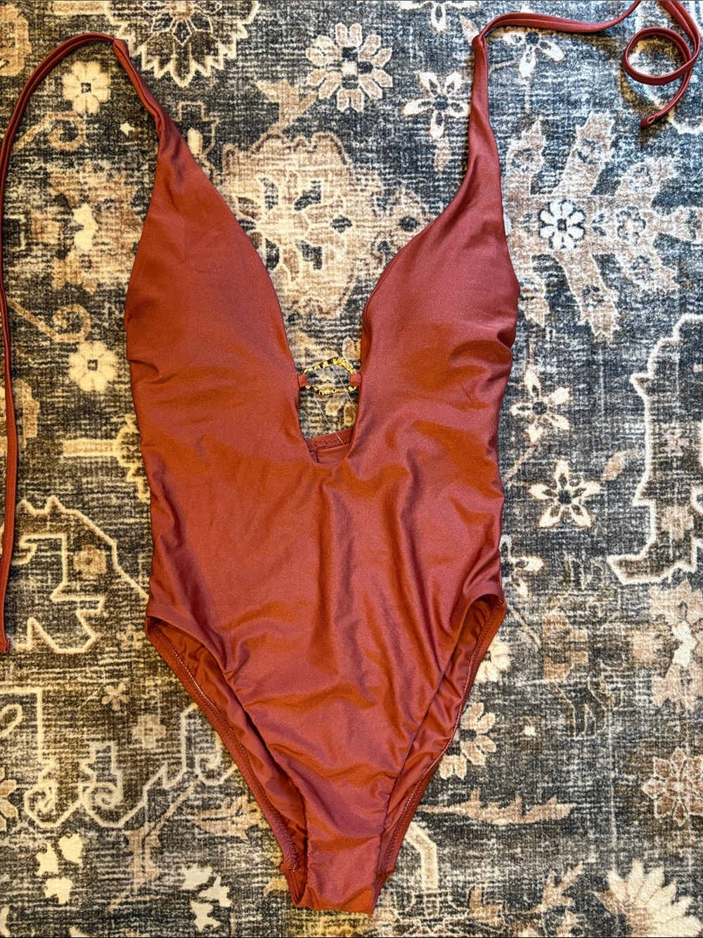 Rust One-Piece Swimsuit with V-Neck